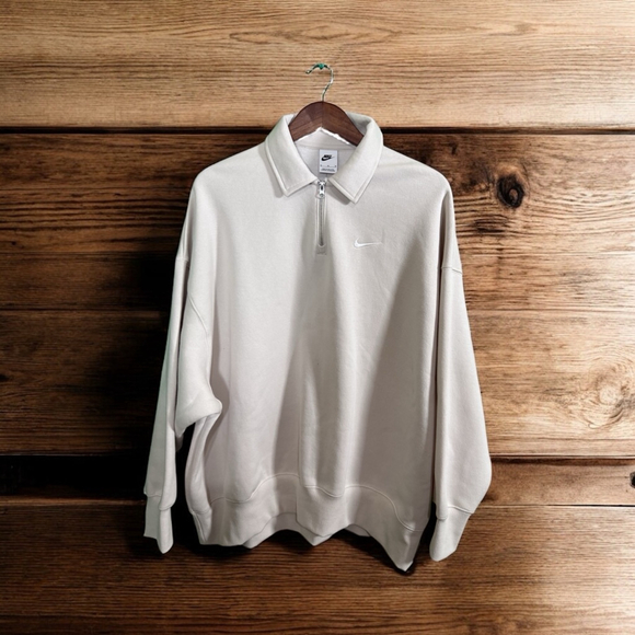 Women's Nike Beige Half-Zip Oversized Pullover Sweatshirt Size M - Picture 2 of 6